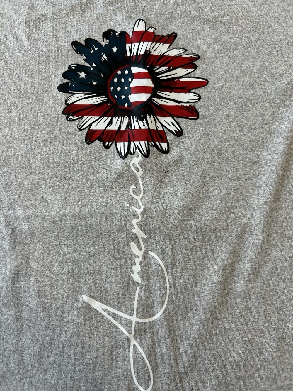 Women American Flag Tank Tops 4th July SOFT Shirts Big Flower Patriotic Boho MED